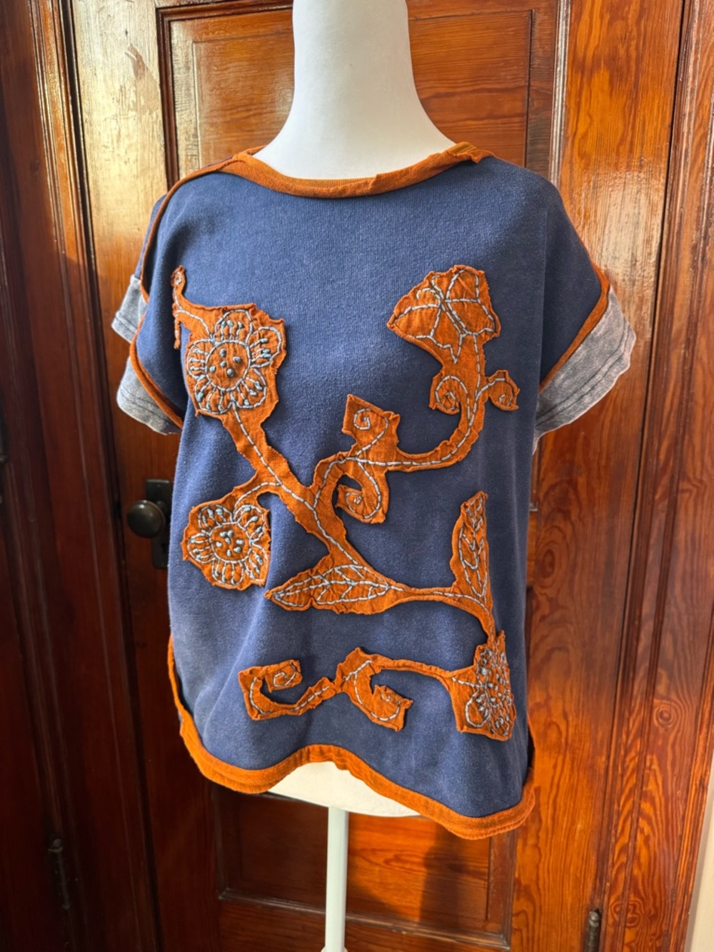 Boho Embroidered Appliqué Top | Folk Art Floral | Handmade Style
